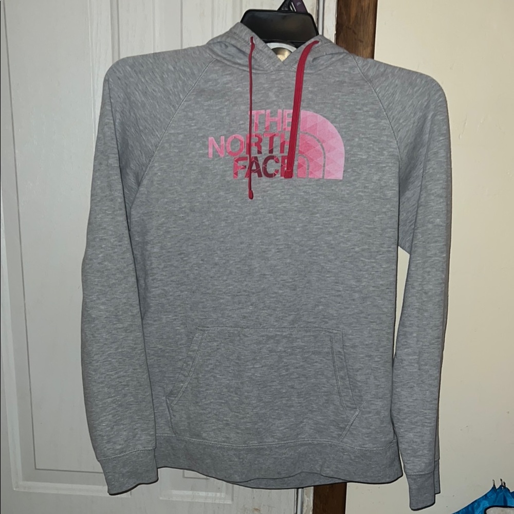 Grey and pink North face hoodie